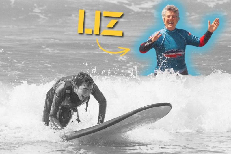 Liz surfing